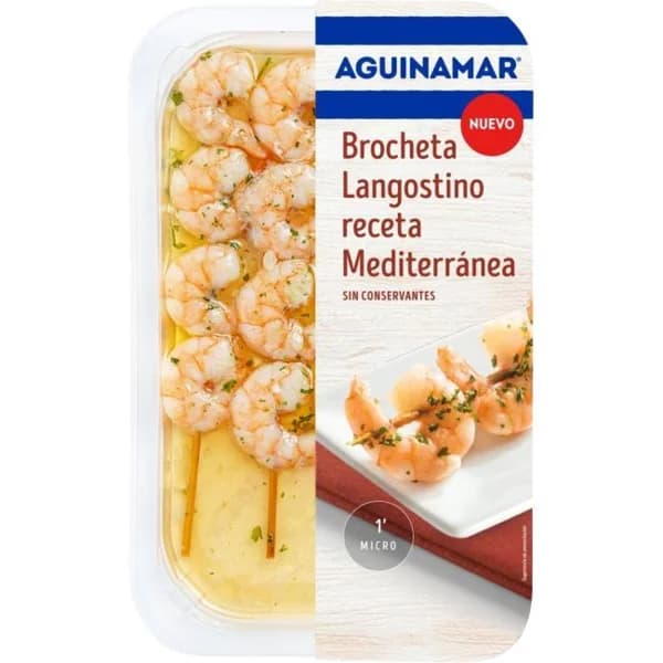 Brocheta langostino receta Mediterránea AGUINAMAR, bandeja 145 g - 0.15 kg - Imagen del producto en Findit