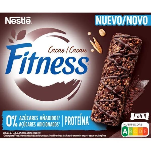 Barritas 0% azúcares proteína cacao NESTLÉ FITNESS, pack 4x20 g - 0.08 kg - Imagen del producto en Findit
