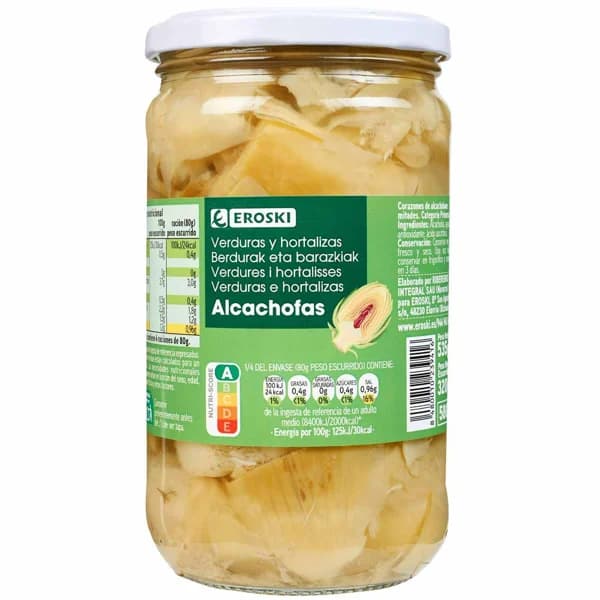 Alcachofa en mitades EROSKI, frasco 320 g - 0.32 kg - Imagen del producto en Findit