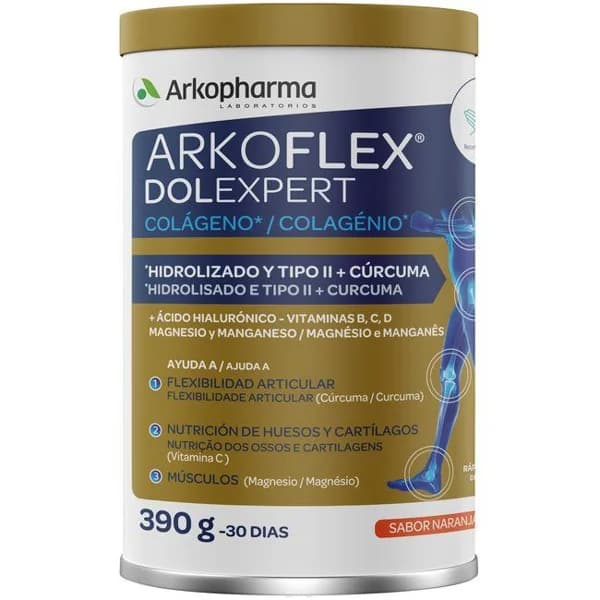Colágeno DolExpert sabor naranja ARKOPHARMA ARKOFLEX, lata 390 g - 0.39 kg - Imagen del producto en Findit