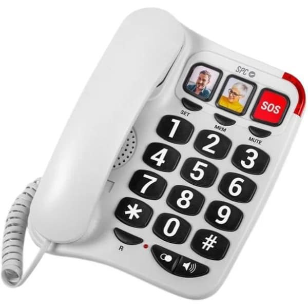 Teléfono sobremesa blanco, teclas grandes, botón SOS 3295B SPC - 1 ud - Imagen del producto en Findit