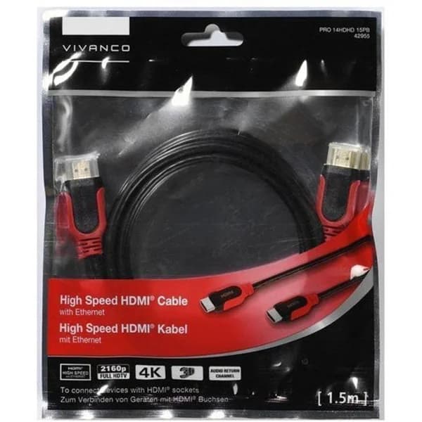 Cable HDMI High Speed Ethernet golden 42955 VIVANCO, 1,5 metros - 1 ud - Imagen del producto en Findit