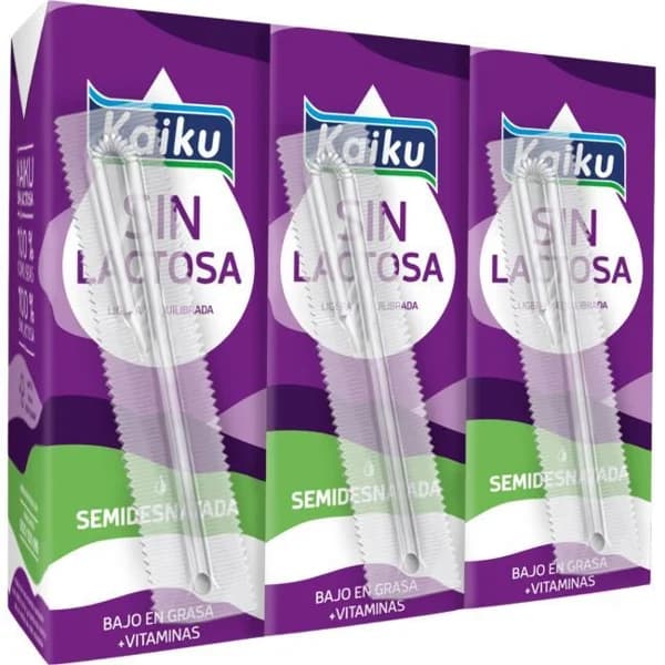 Leche semidesnatada sin lactosa KAIKU, pack 3x200 ml - 0.6 l - Imagen del producto en Findit