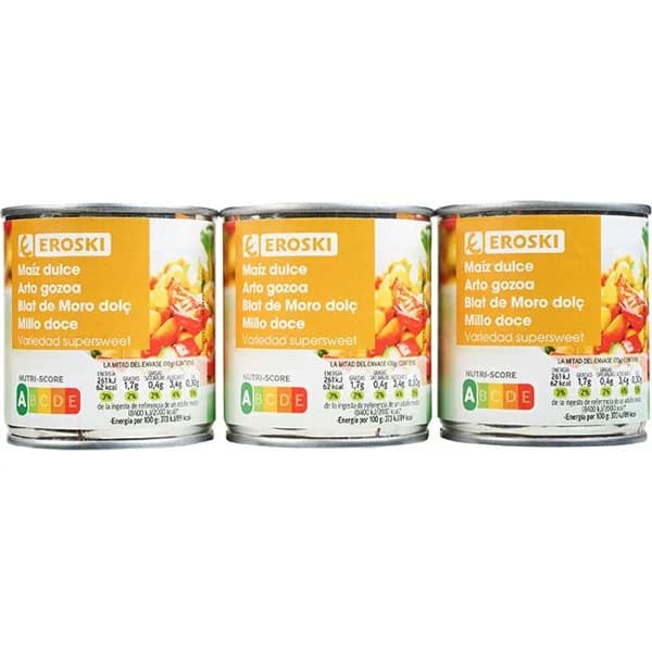 Maíz dulce EROSKI, pack 3x140 g - 0.42 kg - Imagen del producto en Findit