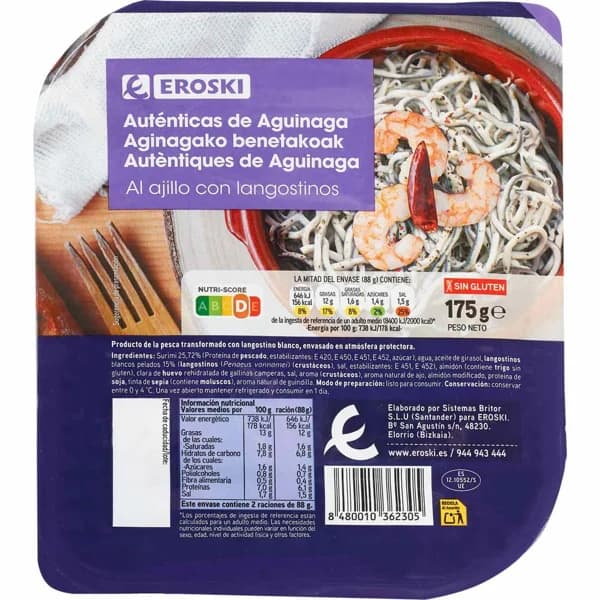 Auténticas de Aguinaga con langostinos EROSKI, bandeja 175 g - 0.18 kg - Imagen del producto en Findit