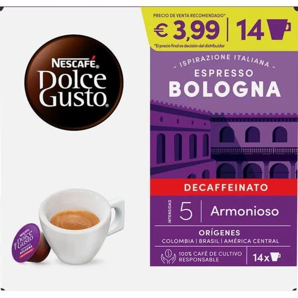 Café espresso descafeinado Bolonia DOLCE GUSTO, caja 14 uds - 14 ud - Imagen del producto en Findit
