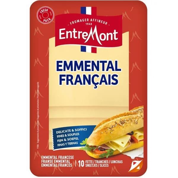 Queso Emmental francés ENTREMONT, lonchas, bandeja 150 g - 0.15 kg - Imagen del producto en Findit