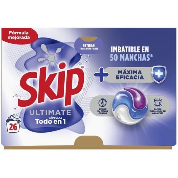 Detergente en cápsulas eficacia SKIP ULTIMATE, bolsa 26 dosis - 26 ud - Imagen del producto en Findit