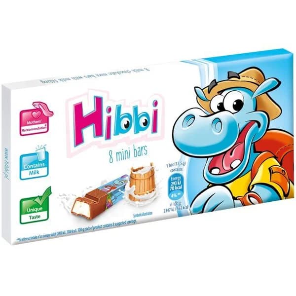 Barritas de chocolate con leche HIBBI, caja 100 g - 1 ud - Imagen del producto en Findit