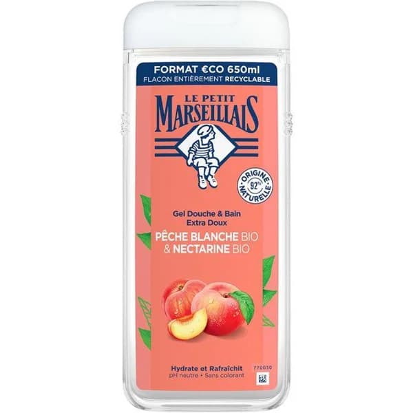 Gel peach&nectarine LE PETIT MARSEILLAIS, bote 650 ml - 0.65 l - Imagen del producto en Findit