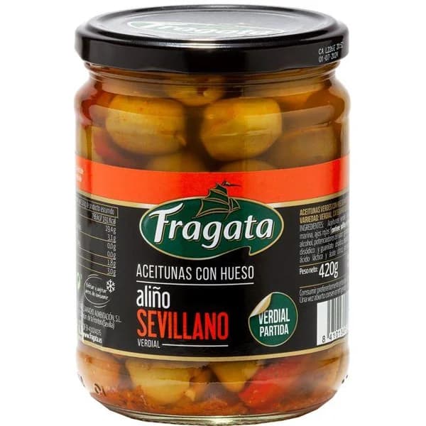 Aceituna verde con hueso estilo andaluz FRAGATA, frasco 250 g - 0.25 kg - Imagen del producto en Findit