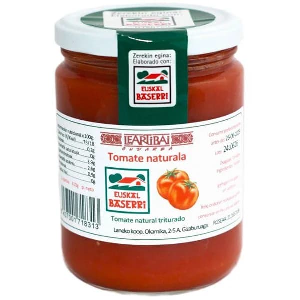 Tomate natural Euskal Baserri LEARTIBAI, frasco 660 g - 0.66 kg - Imagen del producto en Findit