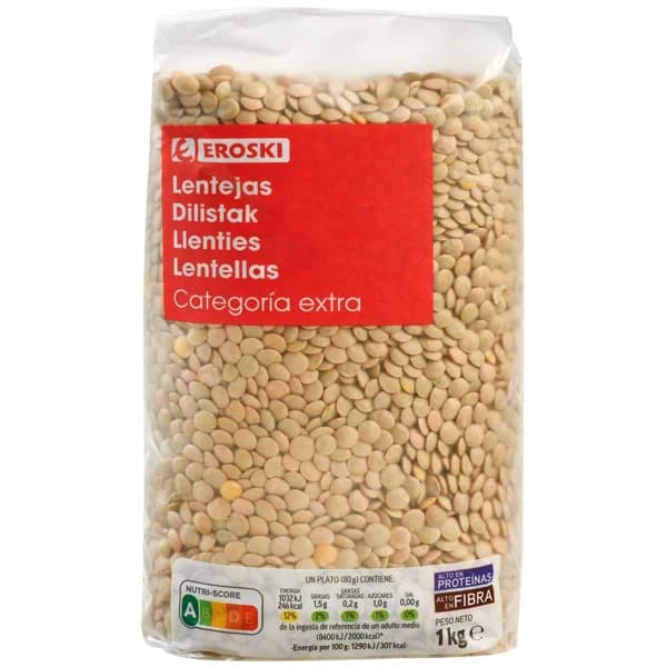 Lentejas EROSKI, paquete 1 kg - 1 kg - Imagen del producto en Findit