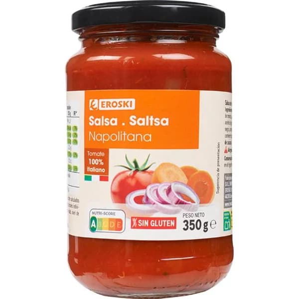 Salsa napolitana EROSKI, frasco 350 g - 0.35 kg - Imagen del producto en Findit