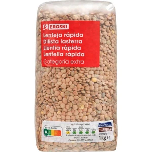 Lenteja rápida EROSKI, paquete 1 kg - 1 kg - Imagen del producto en Findit