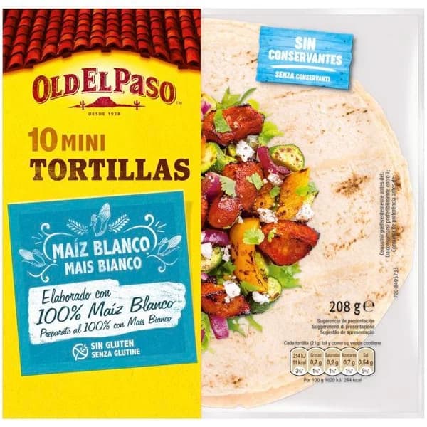 Tortilla de maíz blanco x8 OLD EL PASO, paquete 208 g - 0.21 kg - Imagen del producto en Findit