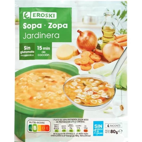 Sopa jardinera EROSKI, sobre 80 g - 0.08 kg - Imagen del producto en Findit