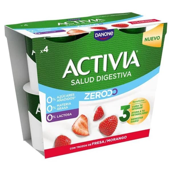 Yogur triple zero de fresa ACTIVIA, pack 4x120 g - 0.48 kg - Imagen del producto en Findit