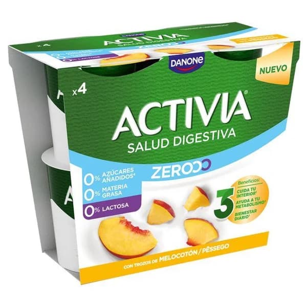 Yogur triple zero melocotón ACTIVIA, pack 4x120 g - 0.48 kg - Imagen del producto en Findit