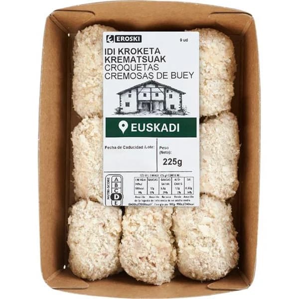 Croqueta cremosa de buey EROSKI, bandeja 225 g - 0.23 kg - Imagen del producto en Findit