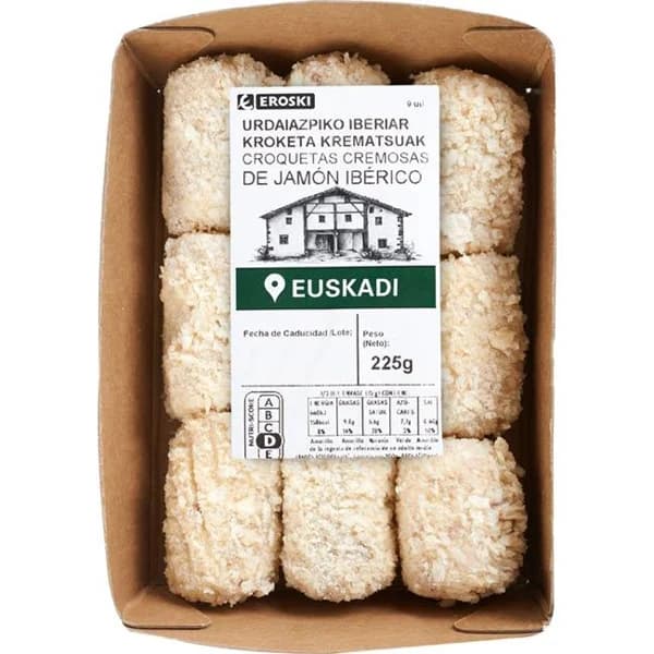 Croqueta cremosa de jamón ibérico EROSKI, bandeja 225 g - 0.23 kg - Imagen del producto en Findit