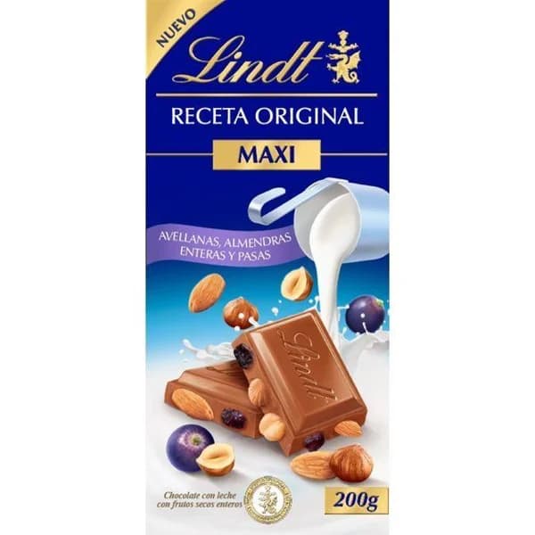 Chocolate con leche avellanas y pasas LINDT, tableta 200 g - 0.2 kg - Imagen del producto en Findit