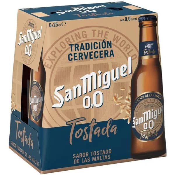 Cerveza tostada 0,0 SAN MIGUEL, pack botellín 6x25 cl - 1.5 l - Imagen del producto en Findit