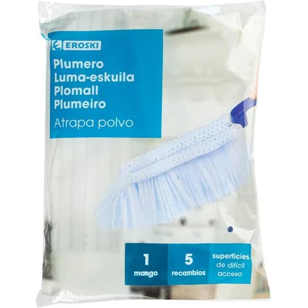 Plumero atrapa polvo desechable EROSKI, 1 mango + 5 recambios - 5 ud - Imagen del producto en Findit