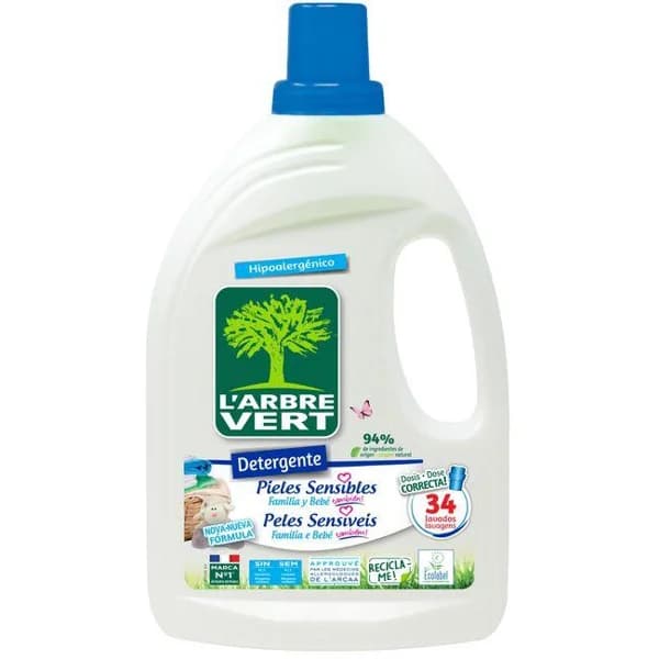 Detergente gel ecológico vegetal L'ARBRE VERT, garrafa 34 dosis - 34 ud - Imagen del producto en Findit