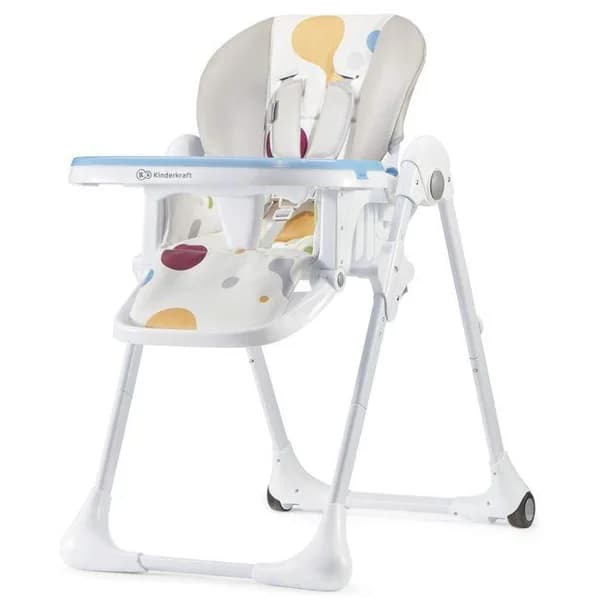 Trona Yumy blanca y azul KINDERKRAFT.  Respaldo ajustable en 3 posiciones y regulable en 7 alturas. Arnés de seguridad de 5 puntos. Plegado fácil para facilitar el almacenamiento - 1 ud - Imagen del producto en Findit