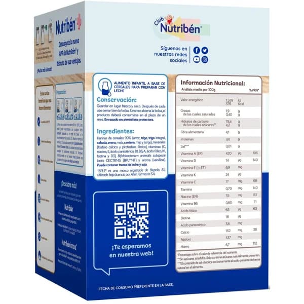 Papilla 8 cereales NUTRIBEN INNOVA ZERO0%, caja 500 g - 0.5 kg - Imagen del producto en Findit
