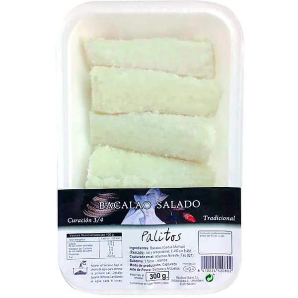 Palitos de bacalao 3/4 curación, bandeja 300 g - 1 ud - Imagen del producto en Findit
