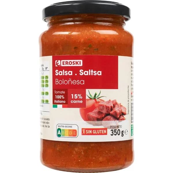 Salsa boloñesa EROSKI, frasco 350 g - 0.35 kg - Imagen del producto en Findit