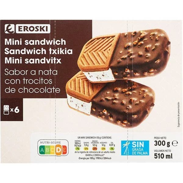 Mini Sandwich Duo EROSKI, 6 uds, caja 300 g - 0.3 kg - Imagen del producto en Findit