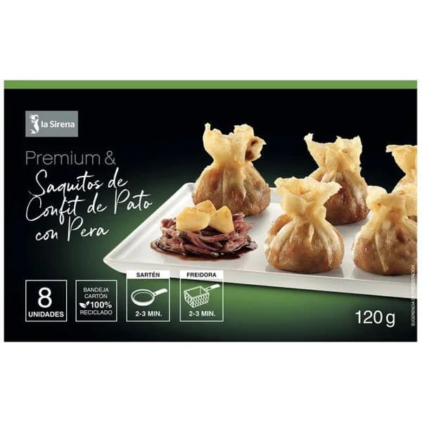 Saquitos confit de pato premium LA SIRENA, caja 120 g - 0.12 kg - Imagen del producto en Findit