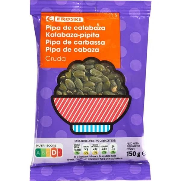 Pipa de cabalaza repelada cruda EROSKI, bolsa 150 g - 0.15 kg - Imagen del producto en Findit