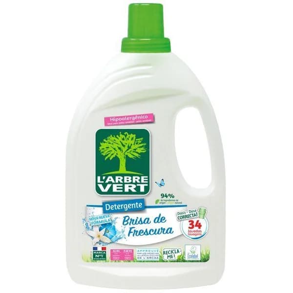 Detergente gel ecológico brisa L'ARBRE VERT, garrafa 34 dosis - 34 ud - Imagen del producto en Findit