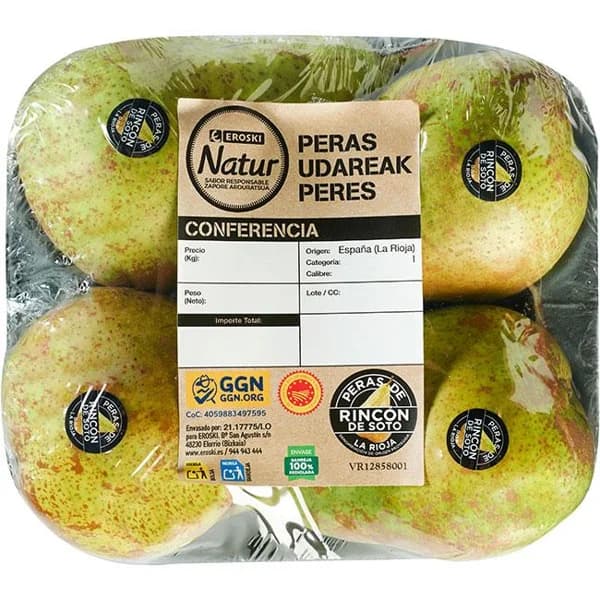 Pera Conferencia D.O.P. EROSKI NATUR, bandeja aprox. 1 kg - 1 ud - Imagen del producto en Findit