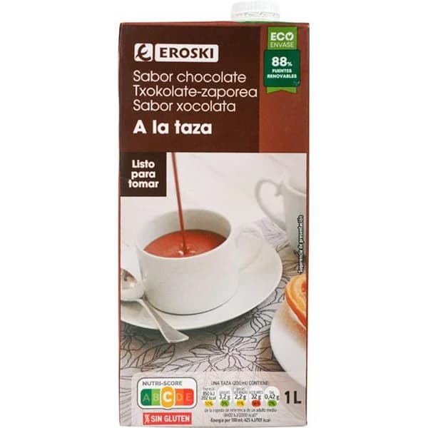 Chocolate a la taza EROSKI, brik 1 litro - 1 l - Imagen del producto en Findit