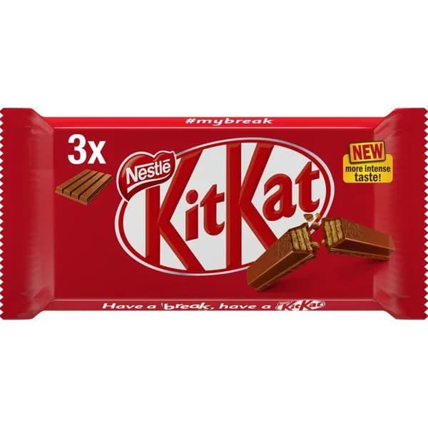 Barrita de chocolate con leche KIT KAT, pack 3x41,5 g - 1 ud - Imagen del producto en Findit