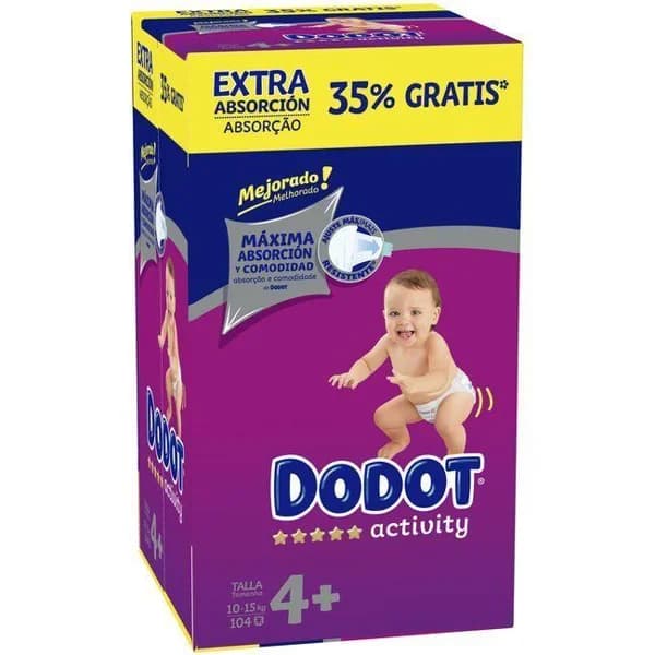 Pañal 10-15 kg Talla 4 Extra DODOT ACTIVITY, caja 104 uds - 104 ud - Imagen del producto en Findit