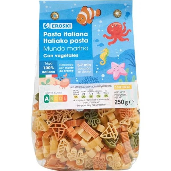 Pasta mundo marino EROSKI, paquete 250 g - 0.25 kg - Imagen del producto en Findit