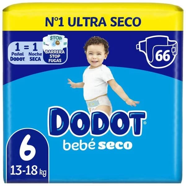Pañal 13-18 kg Talla 6 DODOT BEBÉ SECO, paquete 66 uds - 66 ud - Imagen del producto en Findit