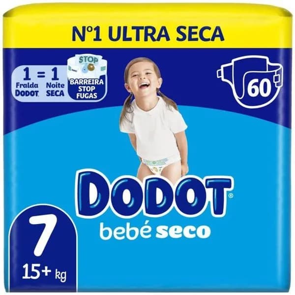 Pañal +15 kg Talla 7 DODOT BEBÉ SECO, paquete 60 uds - 60 ud - Imagen del producto en Findit