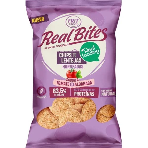 Chips de lenteja, tomate y albahaca FRIT RAVICH, bolsa 80 g - 1 ud - Imagen del producto en Findit
