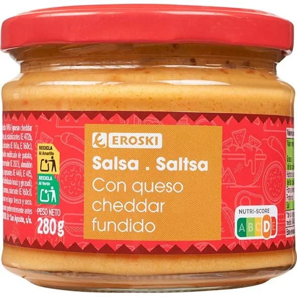 Salsa de queso EROSKI, frasco 280 g - 0.28 kg - Imagen del producto en Findit