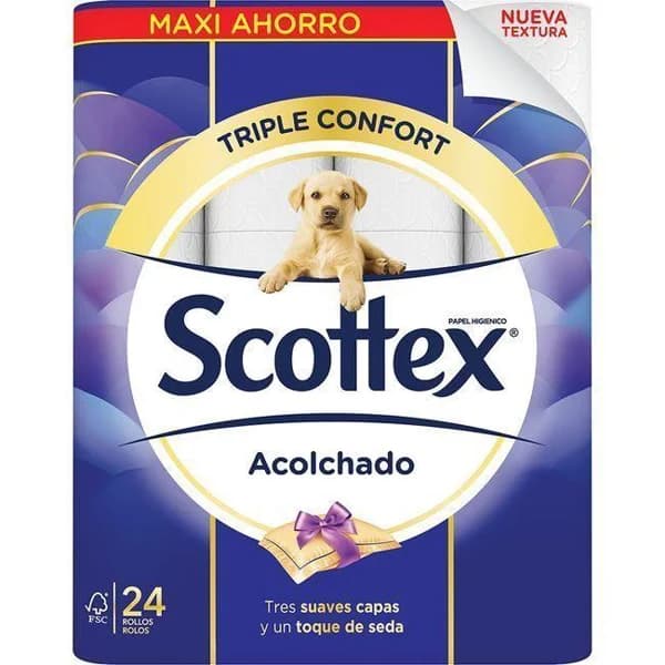 Papel higiénico acolchado SCOTTEX, paquete 24 rollos - 24 ud - Imagen del producto en Findit