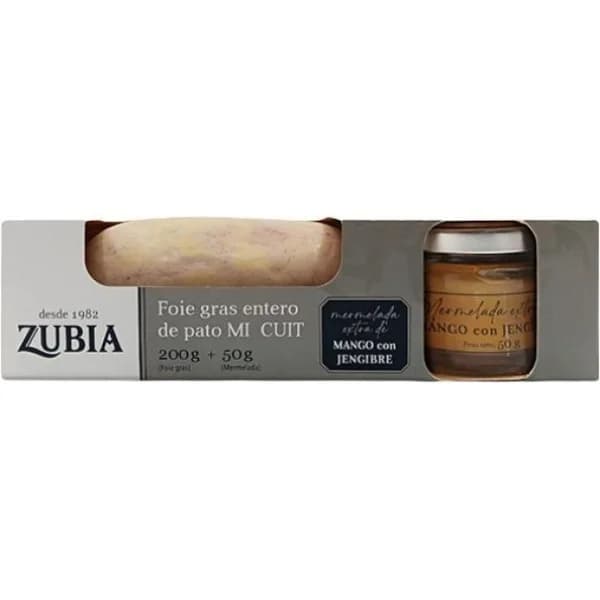 Foie gras pato entero+mermelada de mango ZUBIA, caja 200 g - 0.2 kg - Imagen del producto en Findit