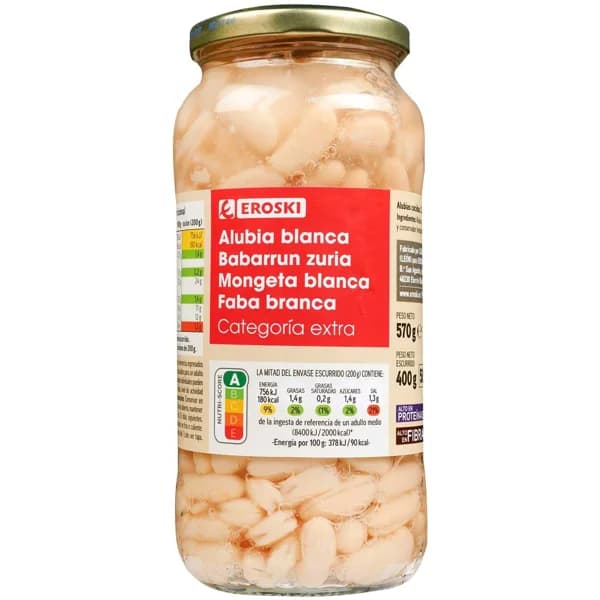 Alubia blanca cocida EROSKI, frasco 400 g - 0.4 kg - Imagen del producto en Findit