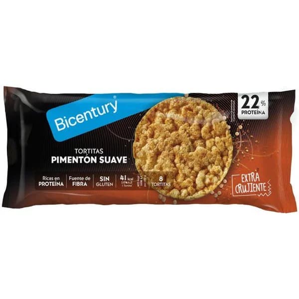 Tortitas pimentón suave proteína BICENTURY, paquete 82 g - 0.08 kg - Imagen del producto en Findit